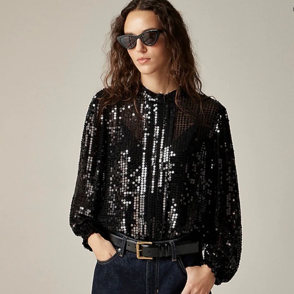 J. Crew Tops - J. Crew‎ Sequin mockneck top Women’s Small Black